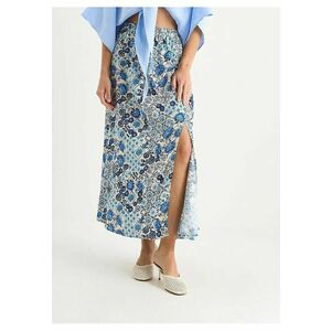 Fusta maxi cu model floral - crapatura - albastru - bumbac-elastan imagine