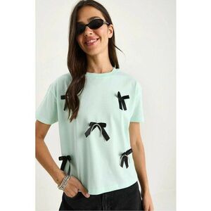 Tricou crop - cu model - verde - bumbac imagine