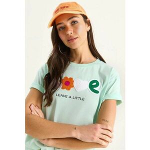 Tricou dama guler rotund - brodat - verde - bumbac imagine