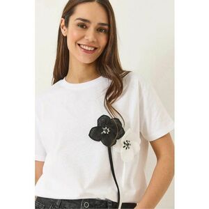 Tricou dama - imprimeu floral - alb - bumbac imagine
