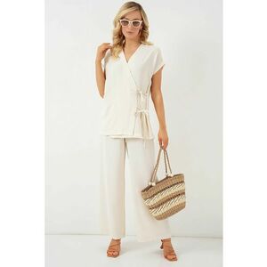 Compleu 2 piese dama - decolteu in V - poliester/elastan - bej imagine