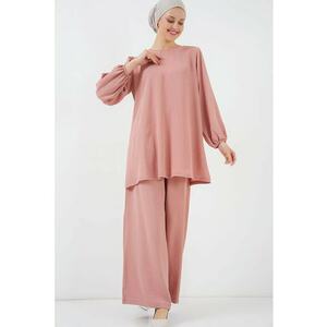 Set tunica si pantaloni dama - poliester/elastan - roz imagine