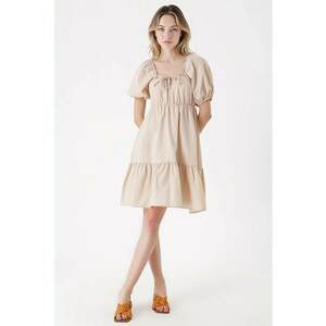 Rochie mini dama - HiCCUP - forma A - bumbac/poliester - bej imagine