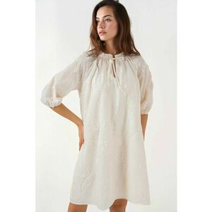 Rochie mini dama - HiCCUP - brodata - bumbac - bej imagine