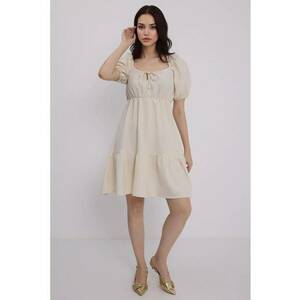 Rochie mini dama - HiCCUP - decolteu patrat - bumbac/poliester - bej imagine