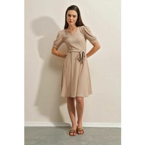 Rochie midi - HiCCUP - tricotata - decolteu in V - funda - bej - jerseu imagine