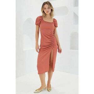 Rochie midi tricotata dama HiCCUP - decolteu patrat - poliester/lycra - rosu imagine