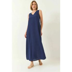 Rochie maxi - HiCCUP - decolteu in V - croiala lejera - albastru - poliester imagine