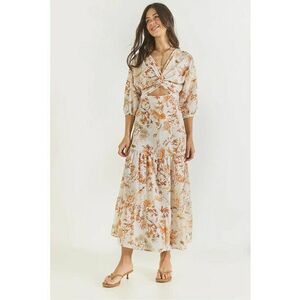 Rochie maxi - HiCCUP - imprimeu floral - decolteu in V - portocalie - poliester imagine