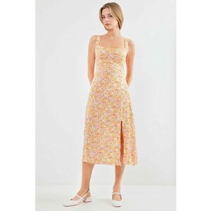 Rochie midi HiCCUP - guler patrat - crapatura eleganta - Portocaliu imagine