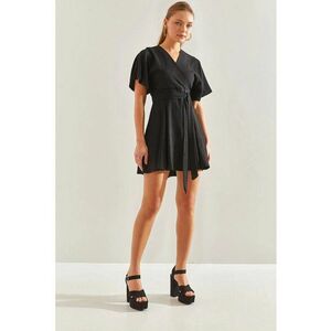 Rochie mini - HiCCUP - texturata - decolteu in V - negru - bumbac imagine