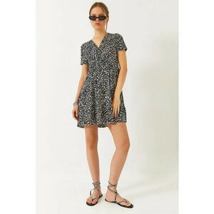 Rochie mini - HiCCUP - decolteu in V - buline - negru - poliester-elastan imagine