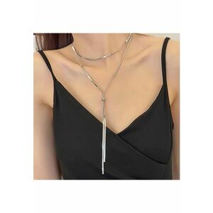 Colier argintiu - din otel inoxidabil - lung - suflat cu aur 18k - Aminda C1 imagine