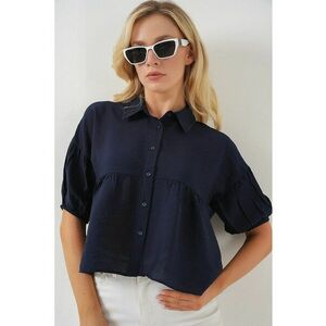 Camasa scurta HiCCUP - croiala lejera - bleumarin - viscoza si nylon imagine