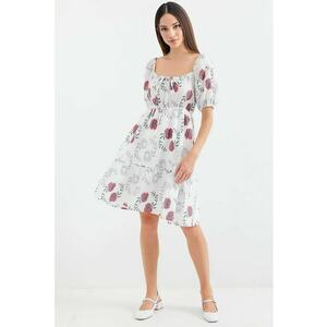 Rochie mini - HiCCUP - imprimeu floral - guler patrat - bej - poliester-bumbac imagine