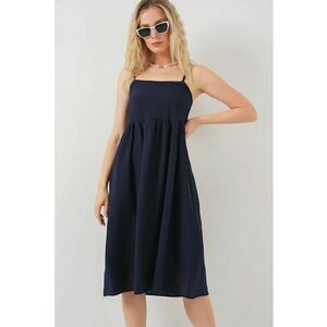 Rochie midi dama - HiCCUP - cu decolteu patrat - viscoza/nylon - bleumarin imagine