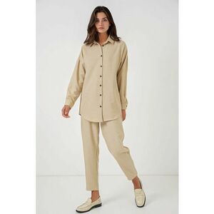 Compleuj dama - camasa cu maneca lunga si pantaloni - bej - viscoza si in imagine
