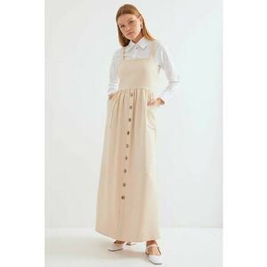 Rochie maxi - HiCCUP - guler patrat - in forma de A - bej - jerseu imagine