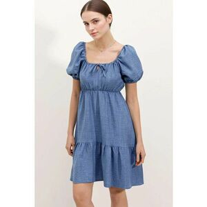 Rochie mini dama - HiCCUP - forma A - decolteu patrat - bumbac/poliester - albastru imagine