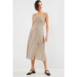 Rochie midi HiCCUP - mulata - cu guler patrat - crapatura eleganta - multicolor - viscoza imagine