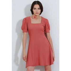 Rochie mini tricotata guler patrat - rosie - poliester-lycra - Rosu caramida - imagine