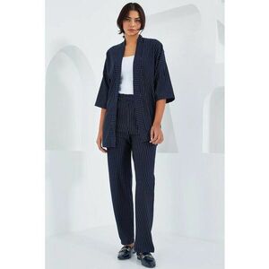 Set dama - pantaloni kimono lungi cu dungi - albastru - poliester - 2 piese imagine