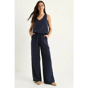 Compleu dama - tricou elegant si pantaloni largi - poplin - bleumarin imagine