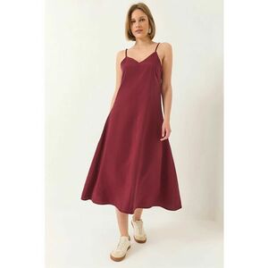 Rochie midi - HiCCUP - decolteu in V - fermoar - rosie - bumbac/poliester imagine