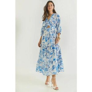 Rochie maxi - HiCCUP - imprimeu floral - decolteu in V - albastru - poliester imagine