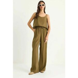 Set doua piese decolteu in V - maneca lunga - verde - modal/poliester imagine