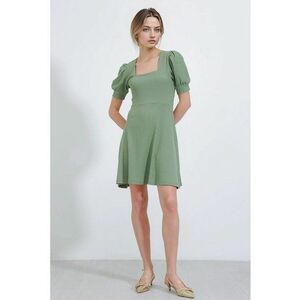 Rochie mini tricotata HiCCUP - guler patrat - verde - poliester-lycra imagine