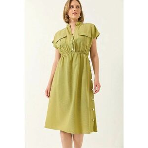 Rochie midi - HiCCUP - poplin - decolteu in V - buzunare - verde - viscoza imagine