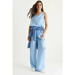 Compleu dama - tricou elegant si pantaloni largi - poplin - albastru imagine