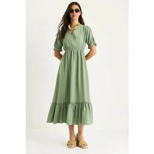 Rochie midi - HiCCUP - decolteu in V - funda - verde - poliester-bumbac imagine