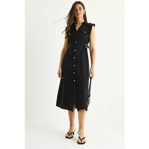 Rochie midi HiCCUP - decolteu in V - funda - negru - viscoza-bumbac imagine