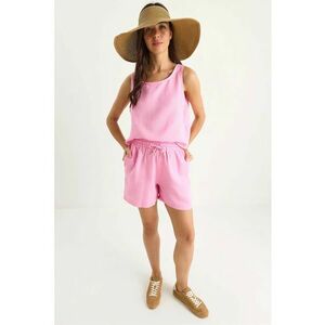 Set doua piese - bumbac texturat - guler rotund - roz imagine