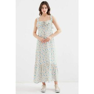 Rochie maxi HiCCUP - guler patrat - detalii cu volane - albastru - viscoza imagine
