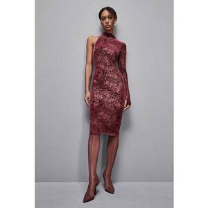 Rochie midi cu guler înalt și spatele gol - Rosu inchis imagine