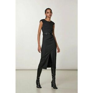 Rochie midi - fara maneci - cu imprimeu in dungi - Negru imagine