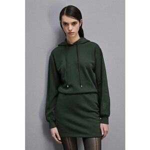 Rochie mini tip hanorac cu maneca lunga - decolteu rotund si gluga - Verde inchis imagine