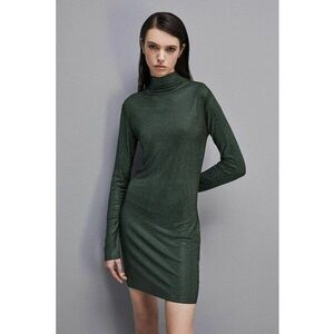 Rochie mini cu maneca lunga din jerseu - cu strasuri aplicate - Verde inchis imagine