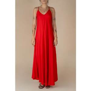 Rochie lunga A line din in Red imagine