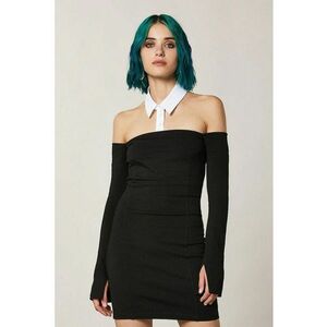 Rochie mini cu decolteu pe umeri si cu guler detasabil - Negru imagine