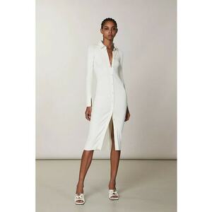 Rochie-camasa din amestec de vascoza - cu maneci lungi - Alb imagine