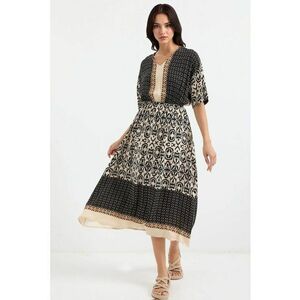 Rochie midi - HiCCUP - decolteu in V - imprimeu - negru - viscoza imagine