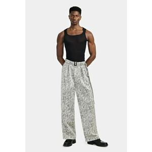 Pantaloni largi cu curea in talie - Gri imagine