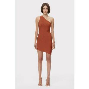 Rochie mini asimetrica cu umarul gol - Maro - imagine