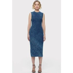 Rochie midi fara maneci cu aspect de denim si inchidere la spate prin fermoar - Albastru imagine
