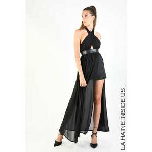Rochie lunga asimetrica cu spatele gol - Negru - imagine