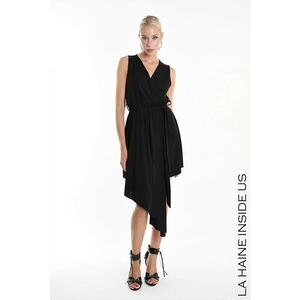 Rochie asimetrica fara maneci - Negru - imagine